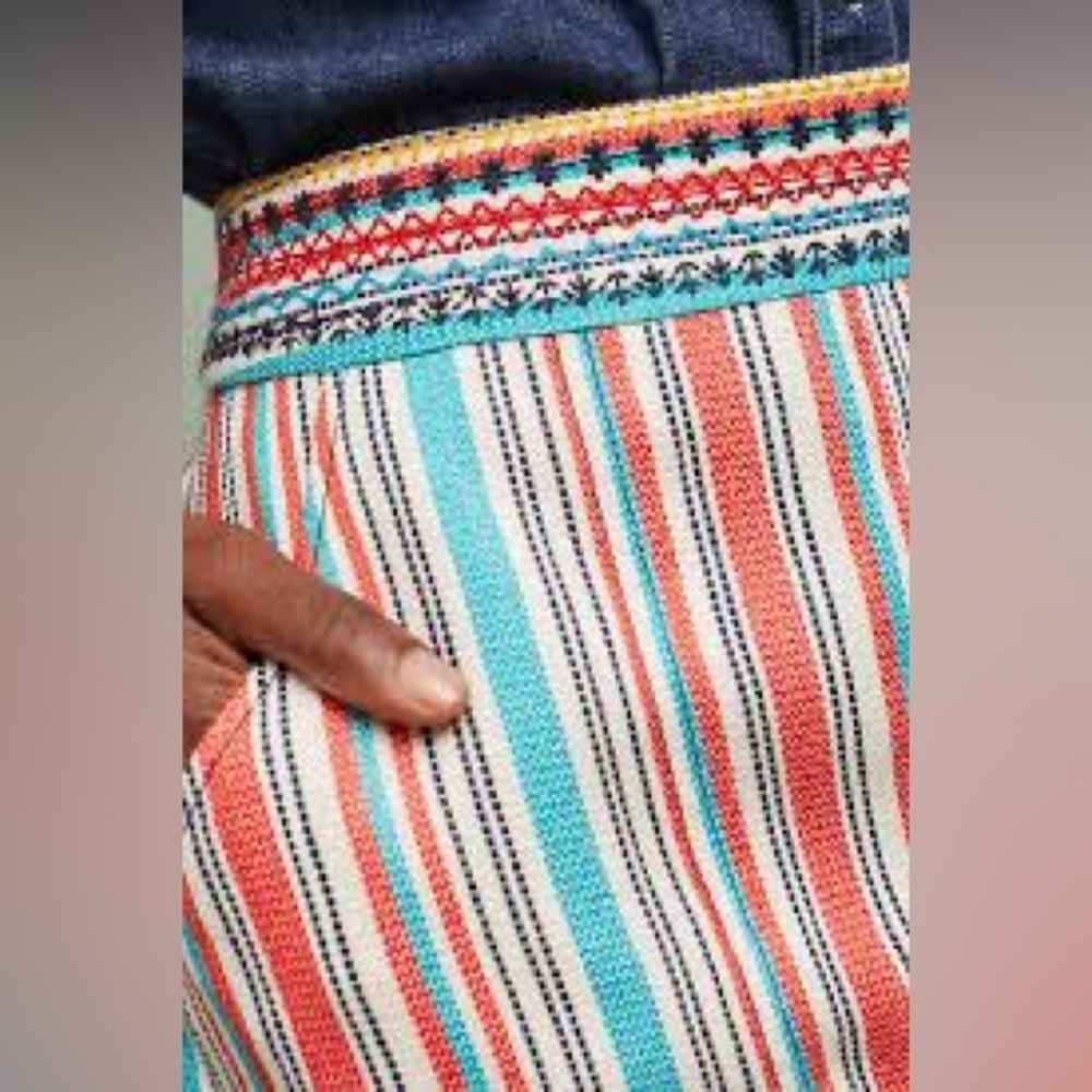 Anthropologie Size 8 Orange Blue Striped Mini Skirt Boho - Picture 2 of 10